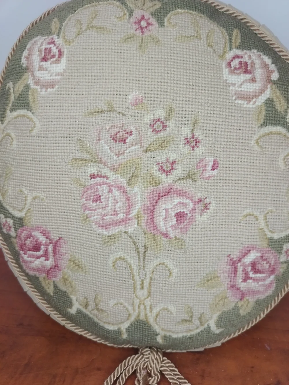 Vintage Round Needlepoint Accent Pillow 15